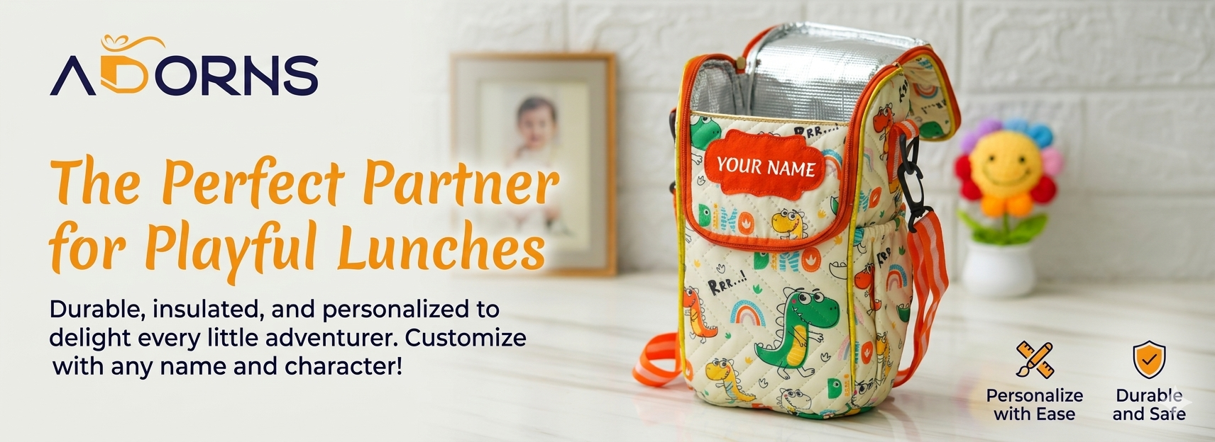 customised lunch bag for kids, personalised lunch bag India, kids lunch bag with name, custom school lunch bags, insulated lunch bag for kids, personalized kids tiffin bag