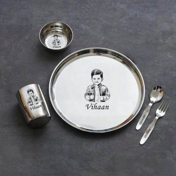🍽️ Personalized Round Thali Set with Photo ✨💖